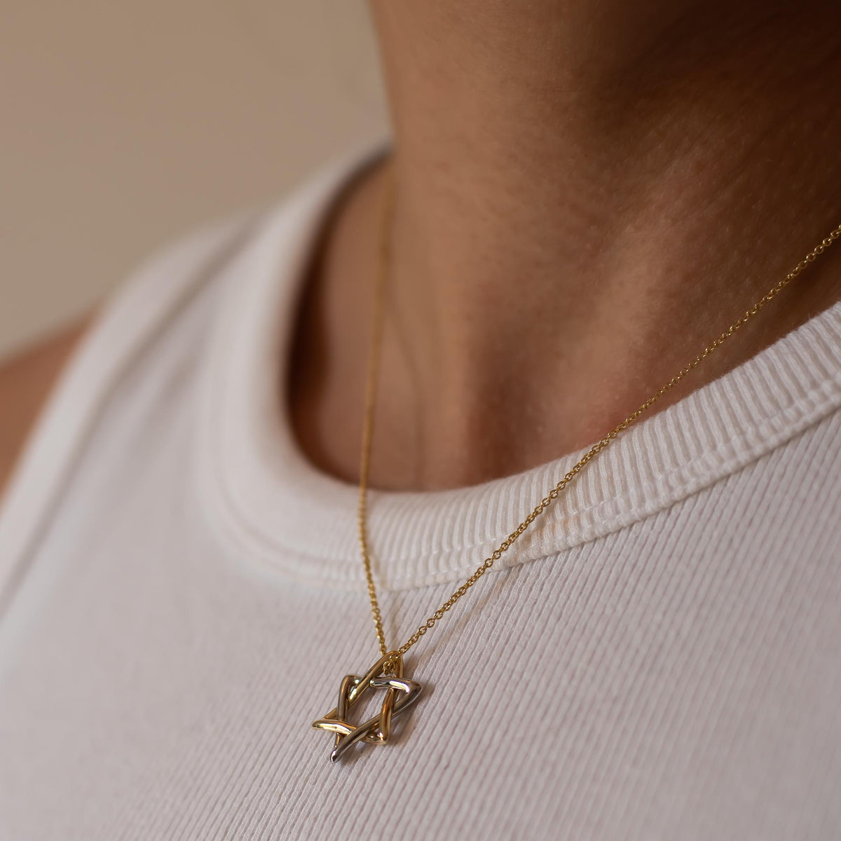 Magen David Pendant Necklace, 14K Gold Rounded Star of David Necklace, Jewish Star Of David, Two-tone Star of David, Magen David Jewelry