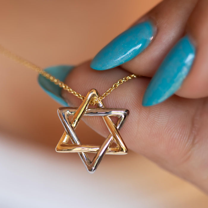 Magen David Pendant Necklace, 14K Gold Rounded Star of David Necklace, Jewish Star Of David, Two-tone Star of David, Magen David Jewelry