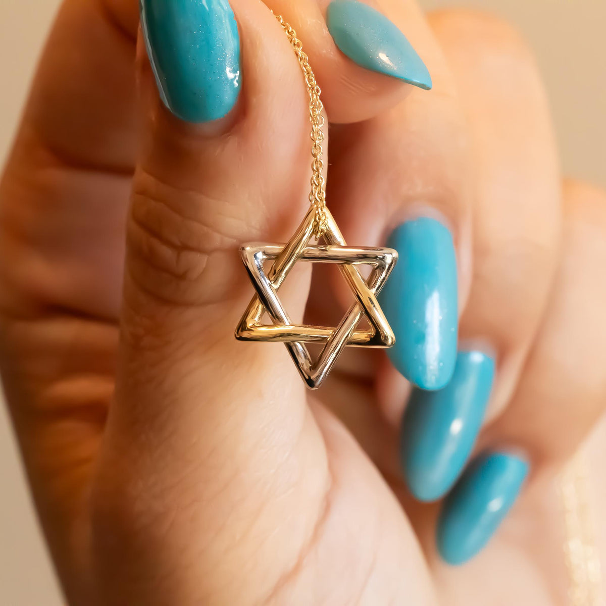 Magen David Pendant Necklace, 14K Gold Rounded Star of David Necklace, Jewish Star Of David, Two-tone Star of David, Magen David Jewelry