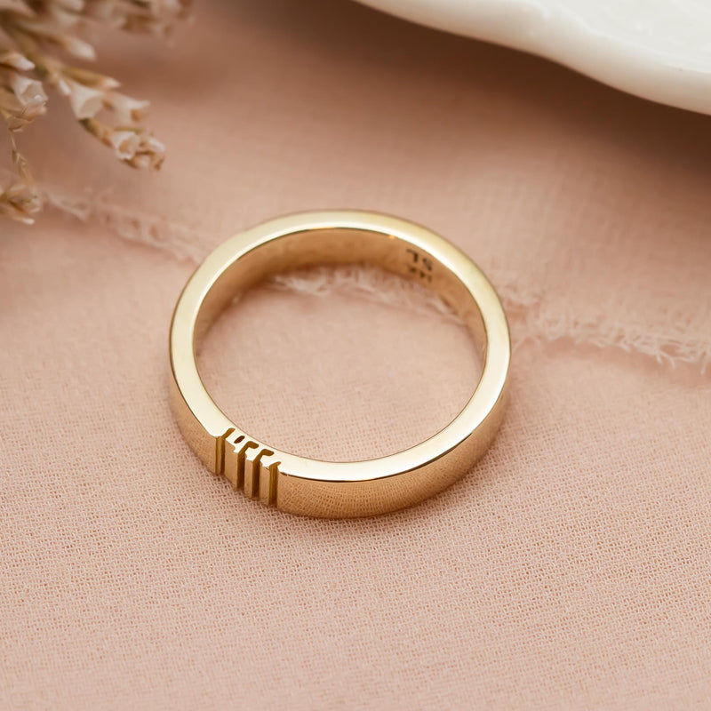 Adjustable Gold Plated Ring - Engraved With Ana Bekoach Hebrew Prayer, Unisex Spiritual Jewelry