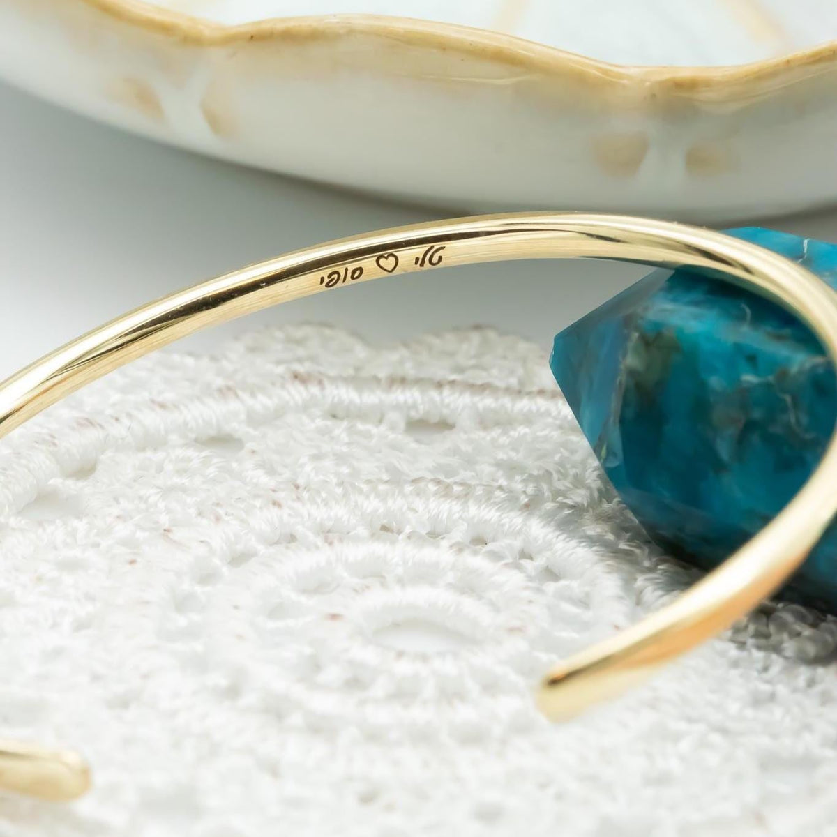 14k Gold Cuff Bracelet - Solid Gold Minimalist Bangle with Hammered Tips - Dainty Open Bracelet for Women - Stacking Gold Jewelry Gift