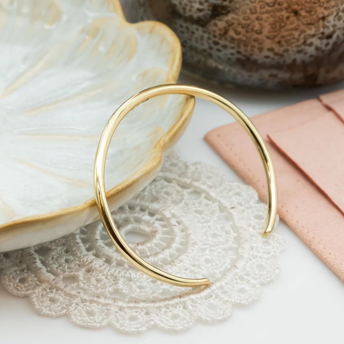 14k Gold Cuff Bracelet - Solid Gold Minimalist Bangle with Hammered Tips - Dainty Open Bracelet for Women - Stacking Gold Jewelry Gift