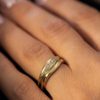 Bridal Set Rings, Sculpted Wedding Set, Rough Gold Weeding Ring Set, 14k Gold Diamond Engagement Wedding Ring Set, Diamond Wedding Ring Set
