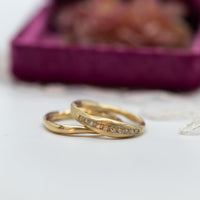 Bridal Set Rings, Sculpted Wedding Set, Rough Gold Weeding Ring Set, 14k Gold Diamond Engagement Wedding Ring Set, Diamond Wedding Ring Set