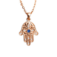 Floral Hamsa Necklace, 14K or 18K Gold Hamsa Pendant Necklace with Blue Sapphire and Diamonds, Hamsa Handmade in Israel