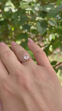 14k gold ring with pink morganite and diamond accents in a heart design. Morganite Engagement Ring in Rose Gold, Oval Engagement Ring, Morganite and Diamonds Ring