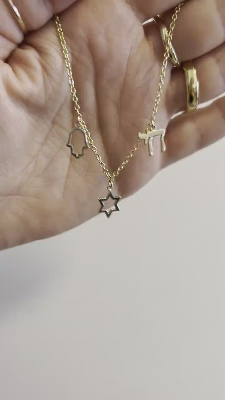 Charm Necklace, Magen David, Hamsa, Chai, Charms Necklace, Israeli Charms Necklace, Israeli Jewelry