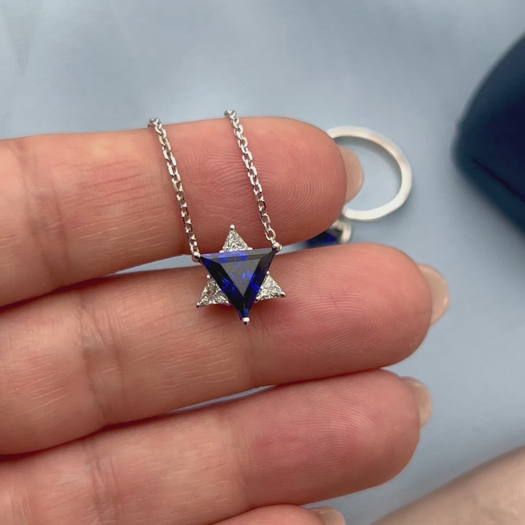 Blue & White Star of David Pendant Necklace