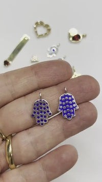 Hamsa Made in Israel Hamsa Pendant Necklace, 14k Gold Hamsa Pendant, Blue Enamel Magen David, Blue and White Hamsa Necklace Star of David