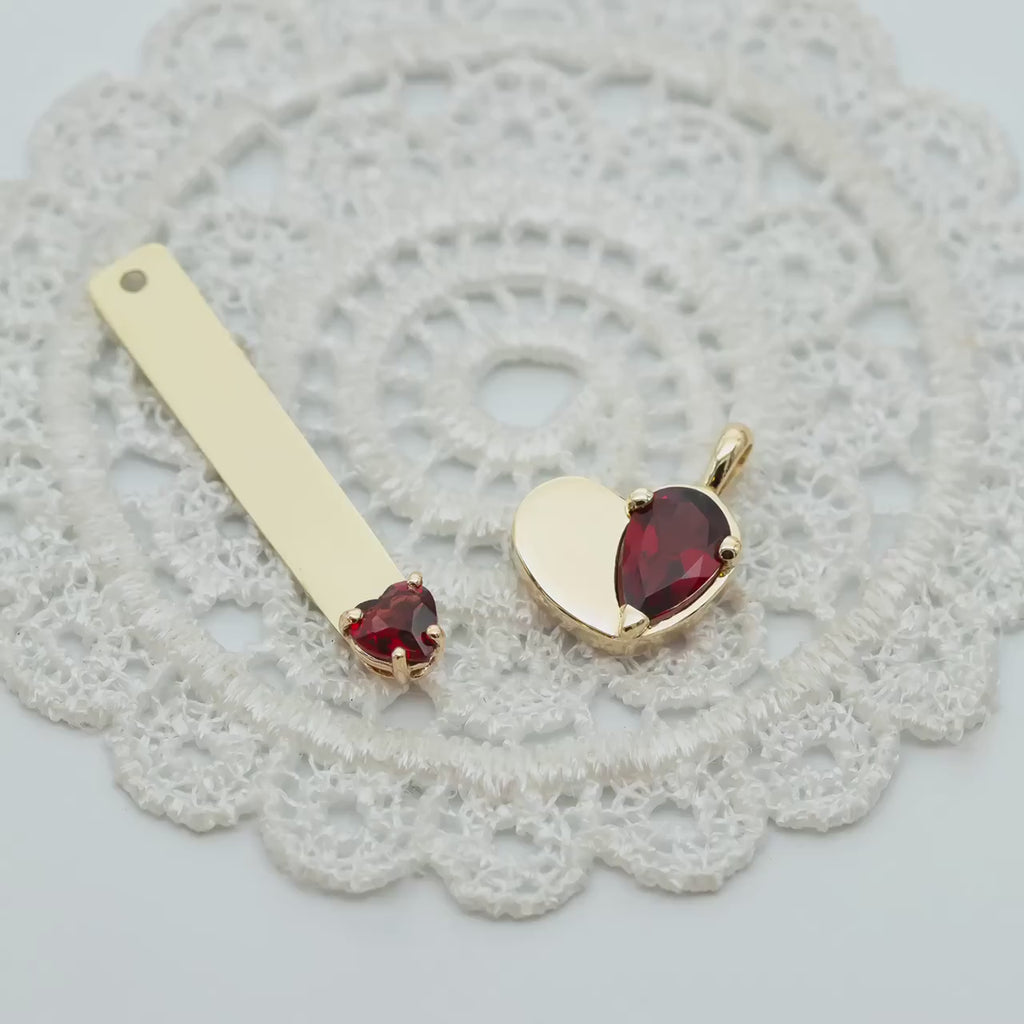 Ready To Ship - 14K Gold Gold Plate Pendant Necklace with Garnet Heart Gemstone, January Birthstone, Gold Pendant, Personalized Engraving