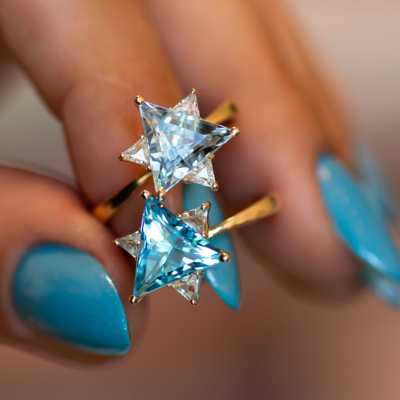 Swiss Blue & White Topaz Star of David Ring