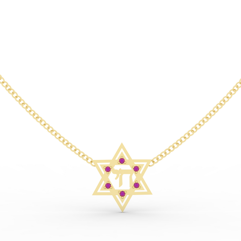 Chai חי Star of David Gemstone pendant Necklace