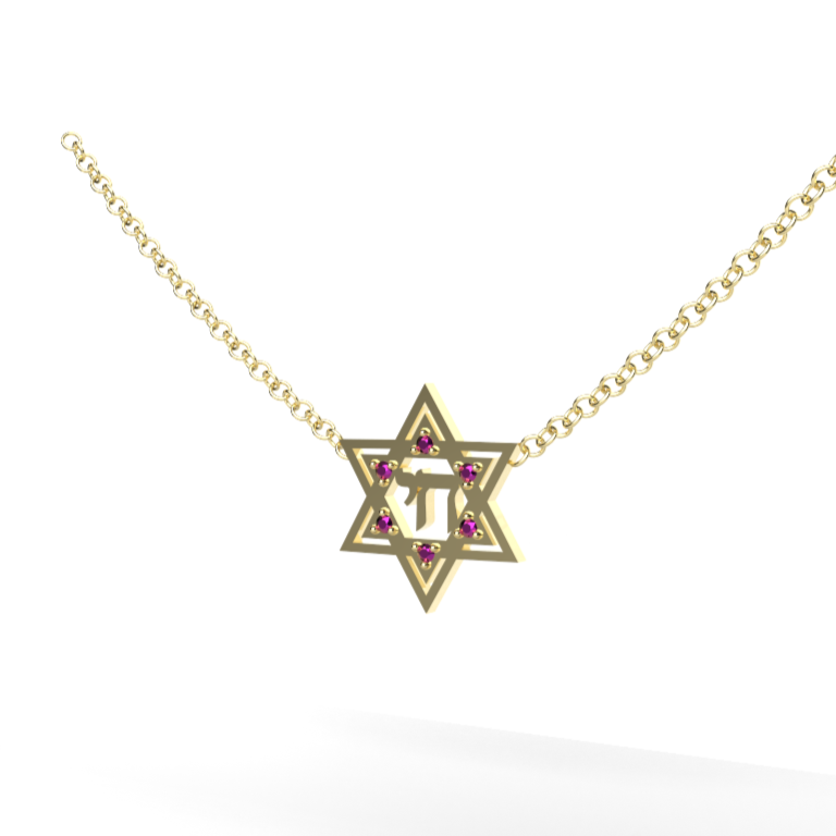 Chai חי Star of David Gemstone pendant Necklace