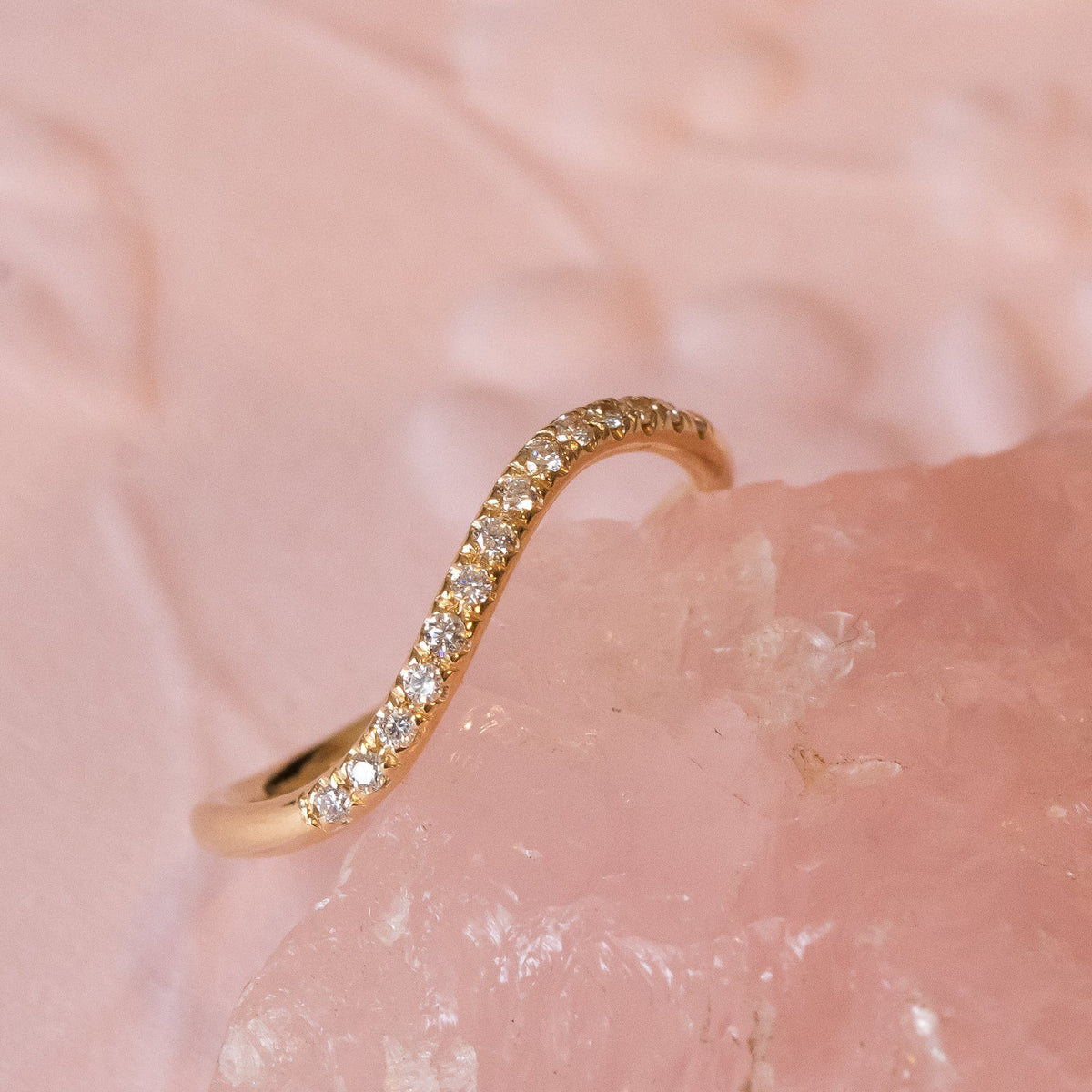 Wave curved Diamond wedding band in 14k gold