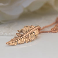 Feather pendant necklace in 14 gold, gift, for her, necklace for women, necklace for men, meaningful gift