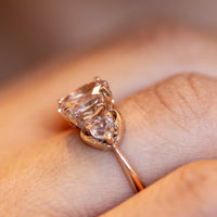 14k gold ring with pink morganite and diamond accents in a heart design. Morganite Engagement Ring in Rose Gold, Oval Engagement Ring, Morganite and Diamonds Ring