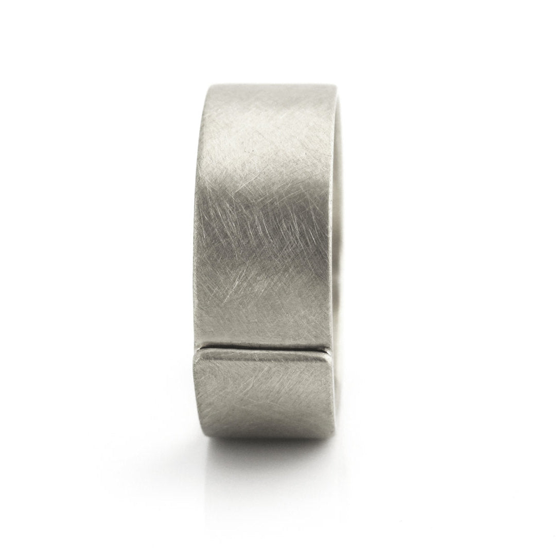 Wide Gold wedding band in brushed matte finish