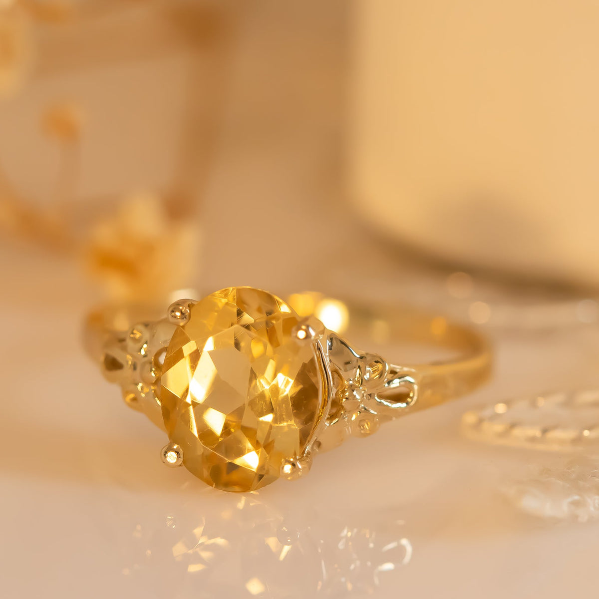 Vintage Inspired Citrine Gold Ring