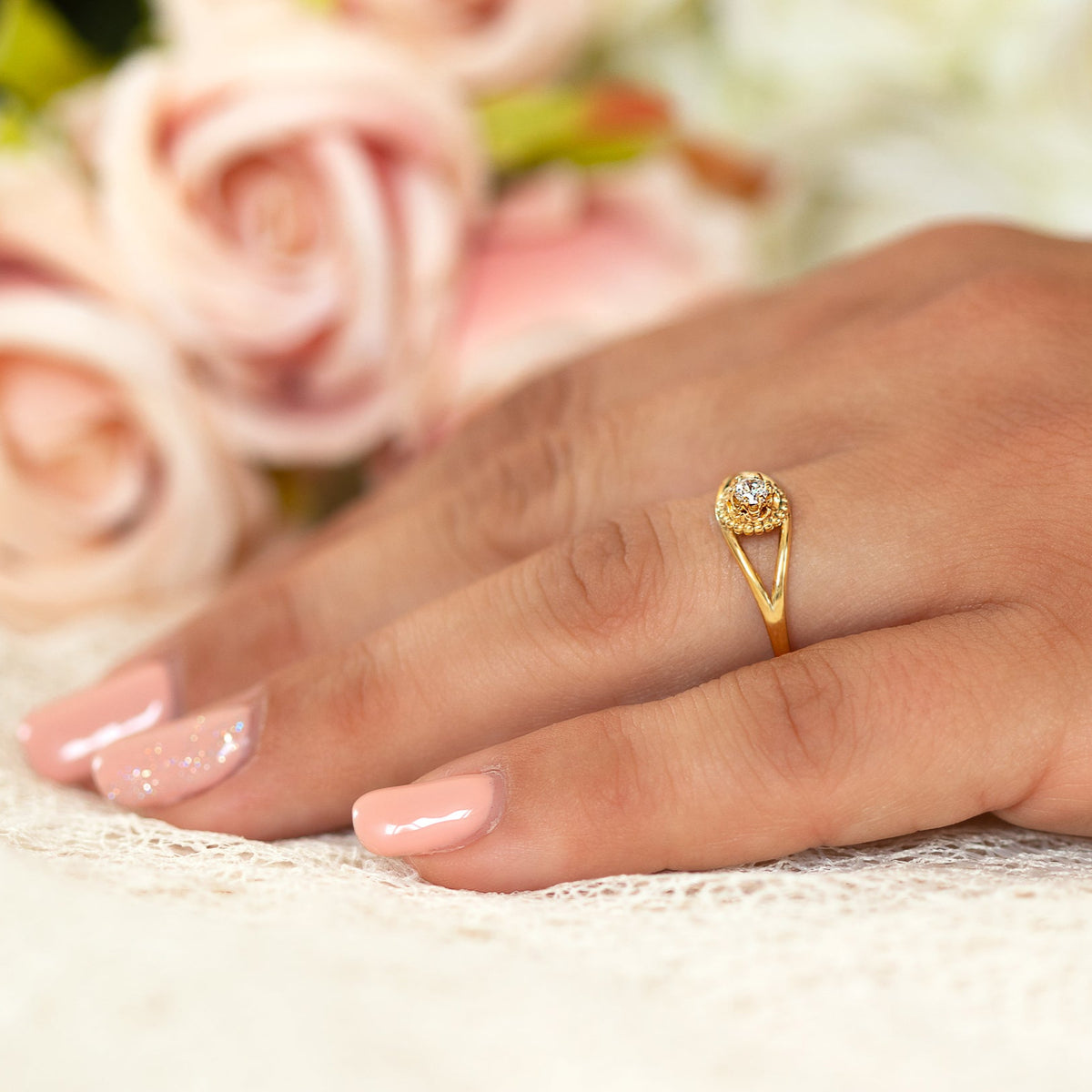 Vintage Inspired antique diamond engagement ring in 14k or 18k gold