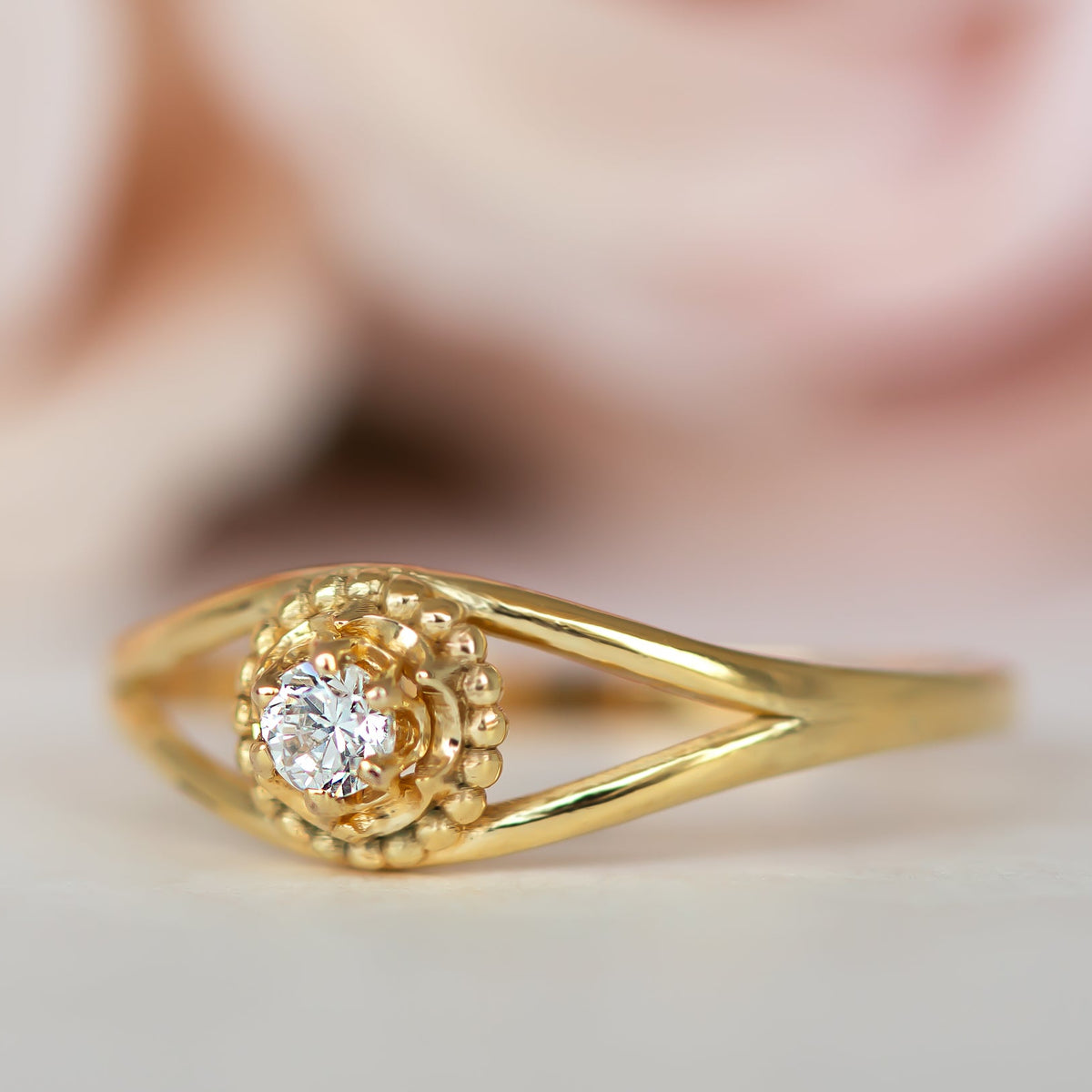 Vintage Inspired antique diamond engagement ring in 14k or 18k gold