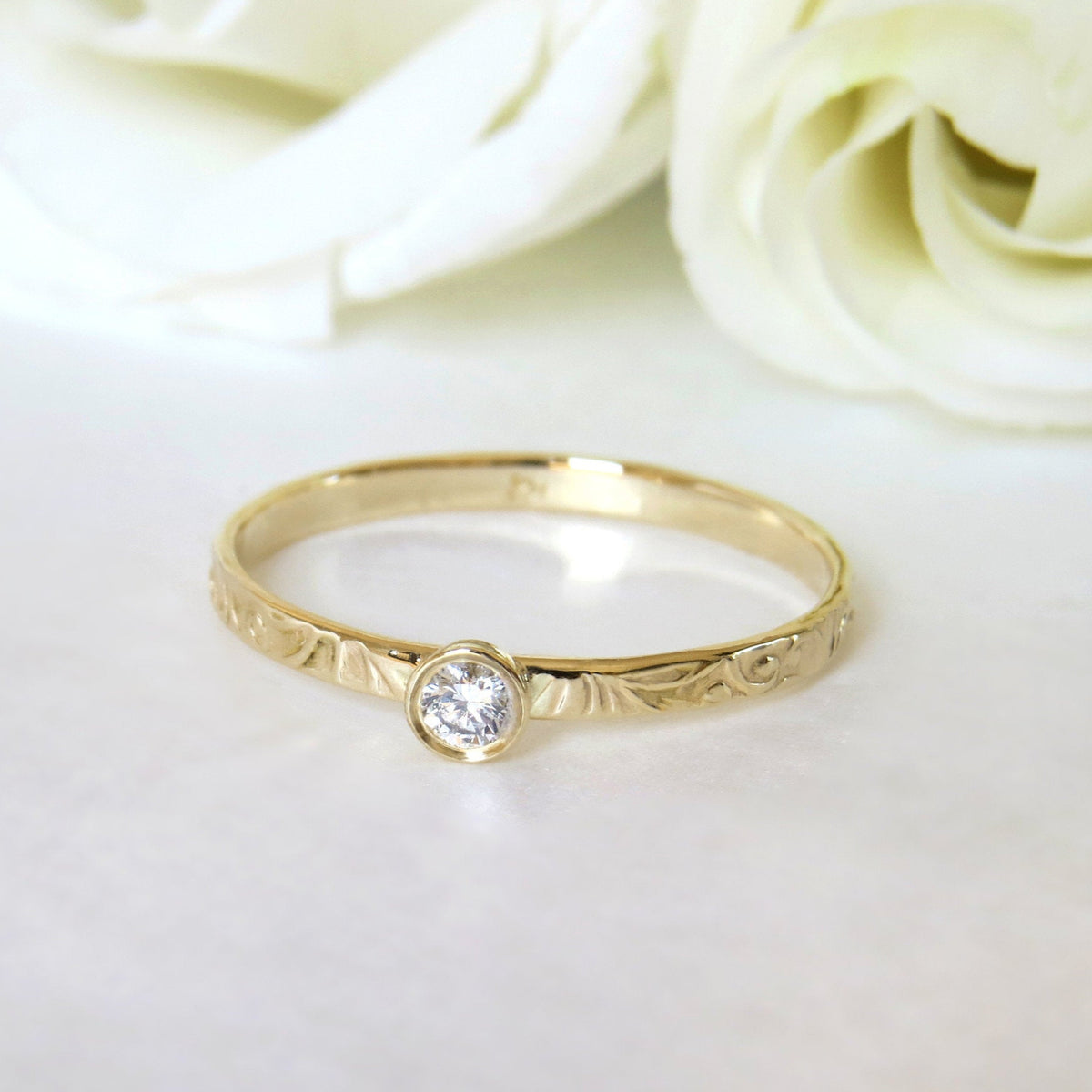 Floral diamond ring, small diamond engagement ring