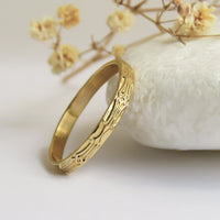 Geometric textured gold wedding band ring in 14k or 18k gold