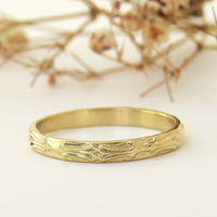 Geometric textured gold wedding band ring in 14k or 18k gold