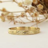Geometric textured gold wedding band ring in 14k or 18k gold