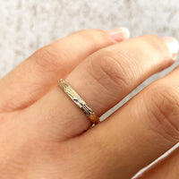 Geometric textured gold wedding band ring in 14k or 18k gold