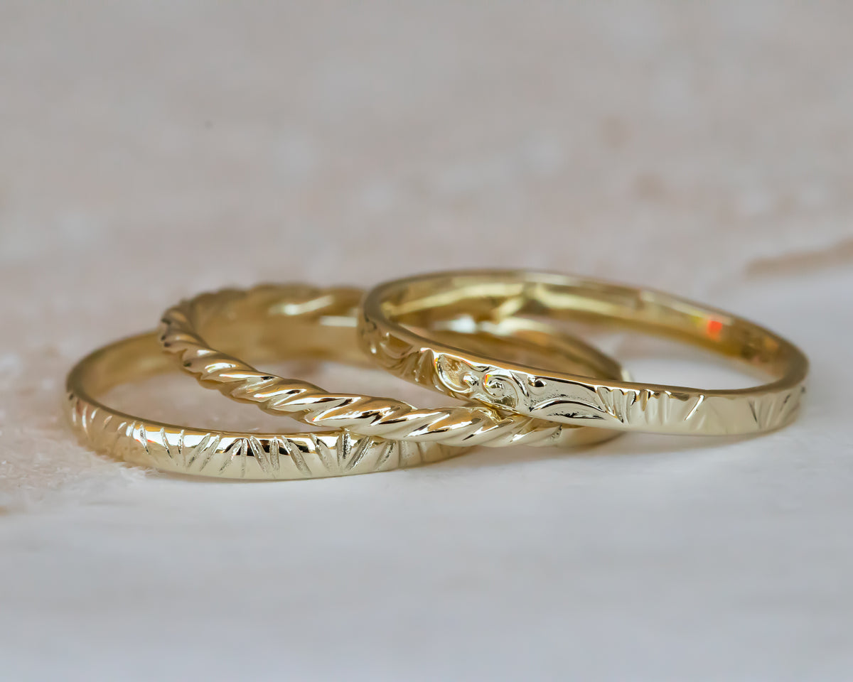Geometric Texture Thin Gold Band