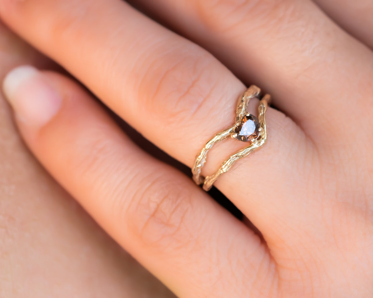 Nature Inspired Brown Heart Diamond Ring