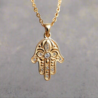 Hamsa Necklace, 14K Gold Hamsa Pendant, Floral Hamsa Necklace, Evil Eye Necklace, Hand Protection Necklace, Hamsa Israel, Israeli Jewelry
