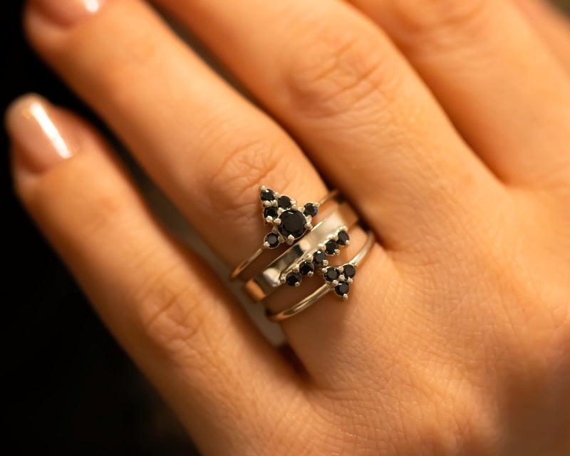Crown Black Diamond Ring