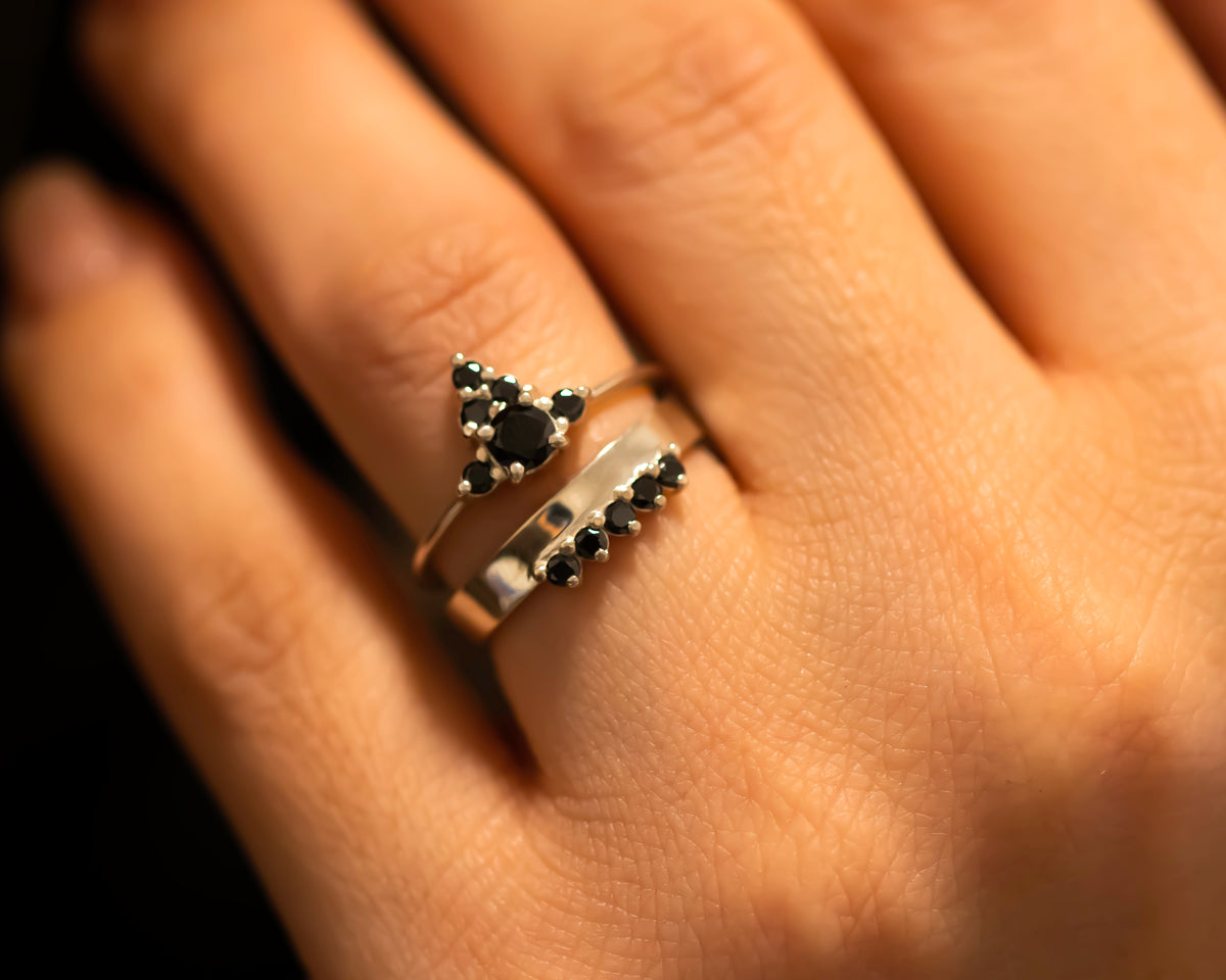 Crown Black Diamond Ring