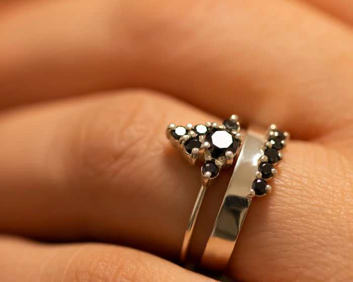 Crown Black Diamond Ring