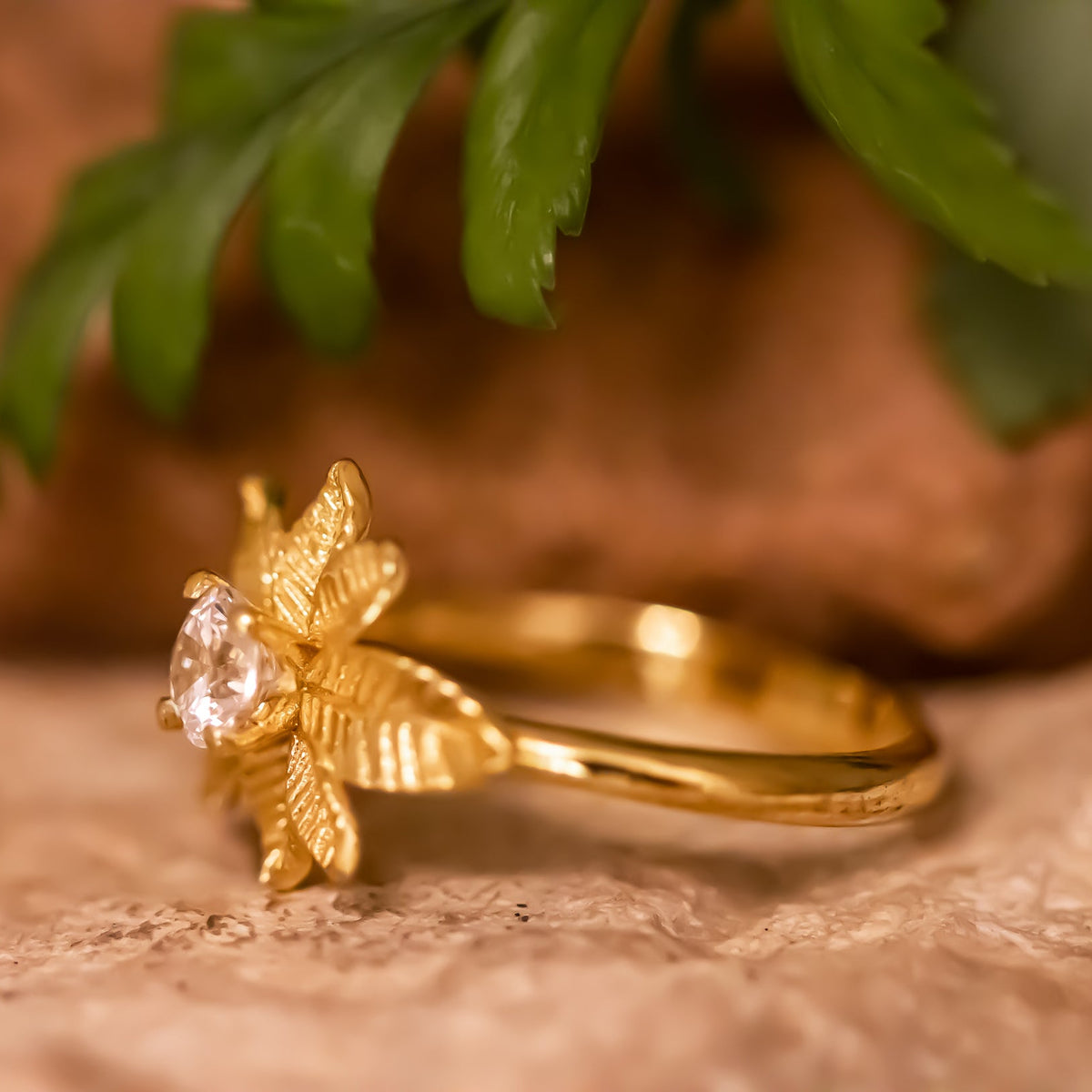 Leaf diamond ring, nature inspired diamond ring, leaves engagement ring