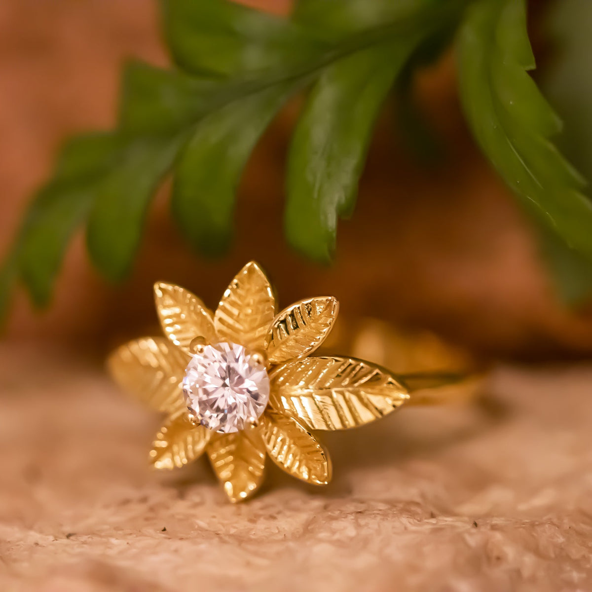 Leaf diamond ring, nature inspired ring, leaves engagement ring