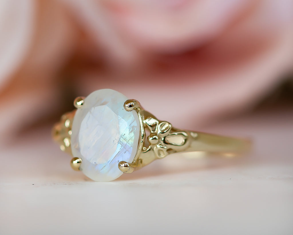 Moonstone engagement ring Oval moonstone ring vintage inspired enagement ring unique engagemnt ring unique gold ring handmade jewelry
