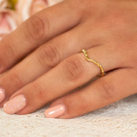 Nature inspired twig gold ring set, v shaped chevron branch textured wedding ring in 14k or 18k gold 