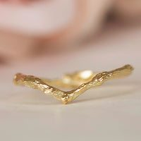 Nature inspired twig gold ring , v shaped chevron branch textured wedding ring in 14k or 18k gold
