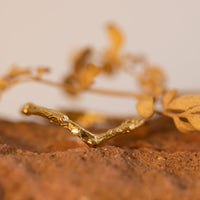 Nature inspired twig gold ring, v shaped chevron branch textured wedding ring in 14k or 18k gold