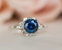 Sapphire Engagement ring, Blue Saphhire Ring, Vintage gold ring, antique style sapphire ring - Sivan Lotan Jewelry - סיון לוטן - טבעת אירוסין - טבעת ספיר כחול - טבעת וינטאג ספיר