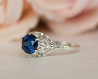 Sapphire Engagement ring, Blue Saphhire Ring, Vintage gold ring, antique style sapphire ring - Sivan Lotan Jewelry - סיון לוטן - טבעת אירוסין - טבעת ספיר כחול - טבעת וינטאג ספיר