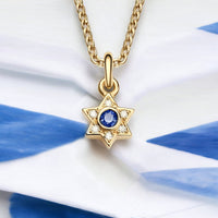 Star of David Charm necklace with blue sapphire and diamonds - Handmade in Israel in 14k gold