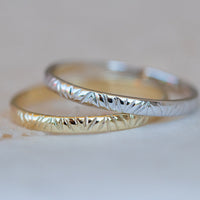 Geometric textured gold wedding band ring in 14k or 18k gold