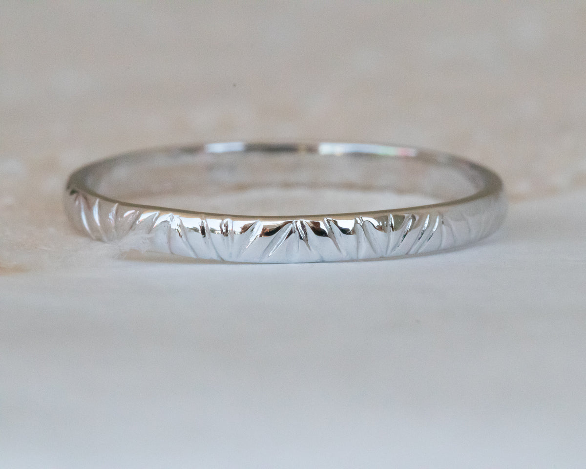 Geometric textured gold wedding band ring in 14k or 18k gold