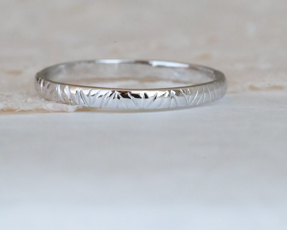 Geometric textured gold wedding band ring in 14k or 18k gold