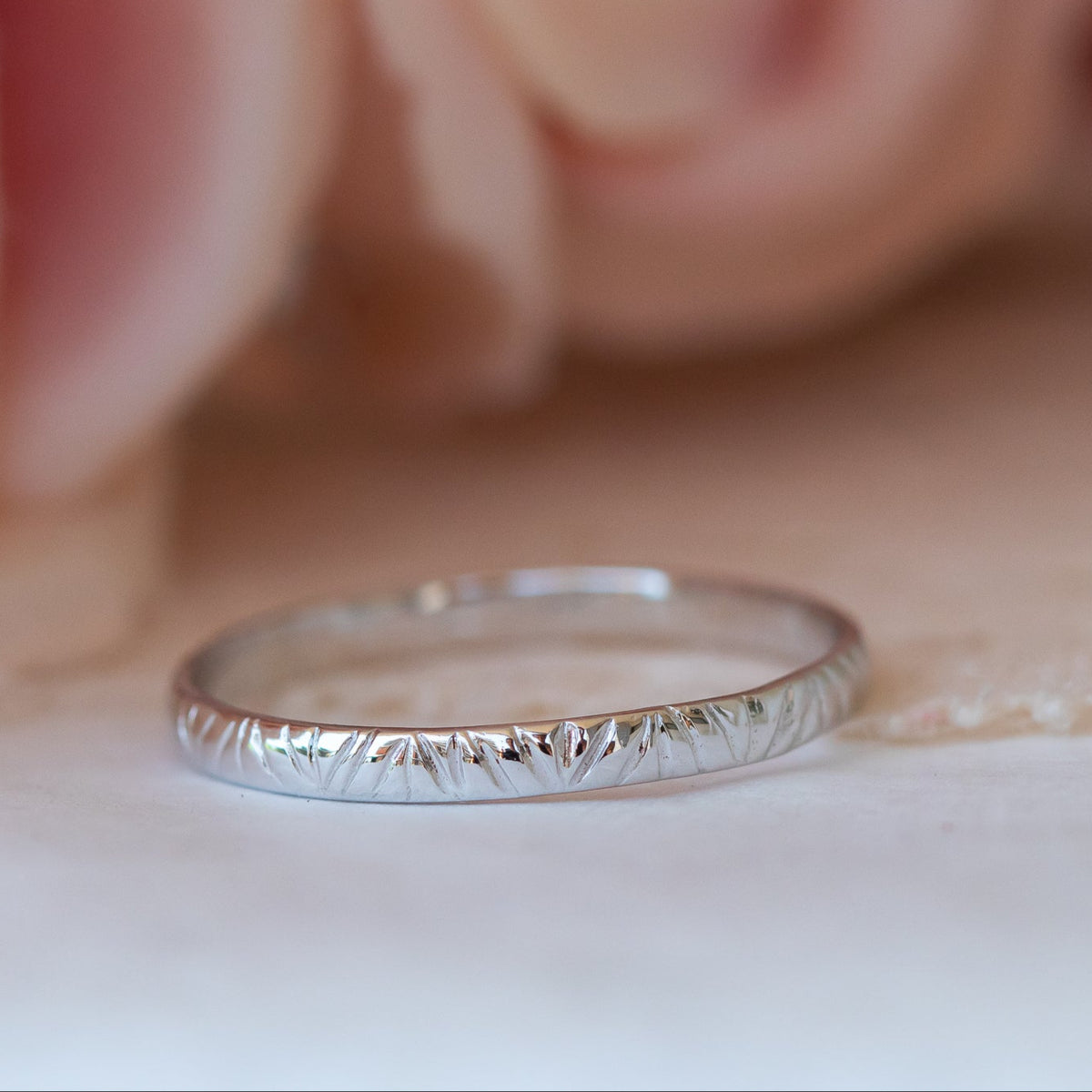 Geometric textured gold wedding band ring in 14k or 18k gold