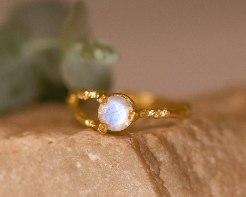Nature Inspired Twig Moonstone Ring
