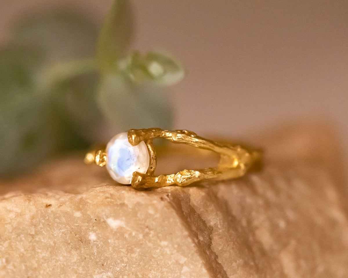 Nature Inspired Twig Moonstone Ring